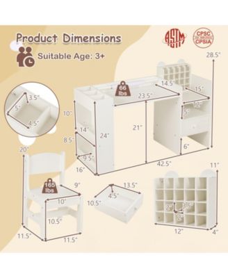Kids Art Table and Chair Set with Paper Roll Holder and Cabinet