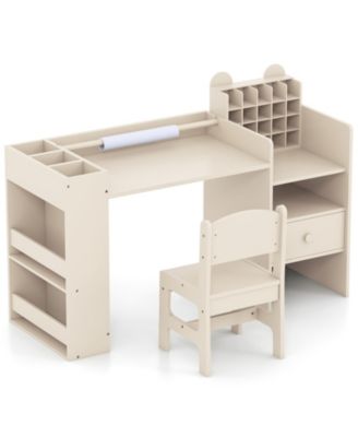 Kids Art Table and Chair Set with Paper Roll Holder and Cabinet