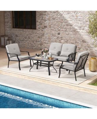 2 PCS Patio Furniture Set Outdoor Loveseat Chair Coffee Table Cushioned Seat