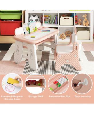 Table and Chair Set for Kids with Flip-Top Bookshelf Storage