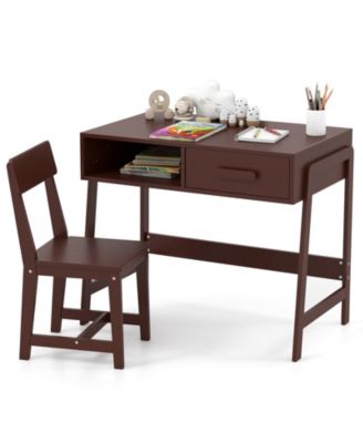 Kids Desk and Chair Set with Storage Drawer and Hutch