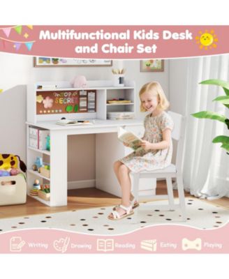 Kids Desk and Chair Set with Hutch and Side Storage Shelf