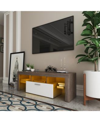 Modern TV Stand with LED Light, Media Console Entertainment Center for 50 Inch TV with Toughened Glass Shelf for Living Room