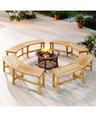 Outdoor Curved Wood Bench Backless Fire Pit Seating
