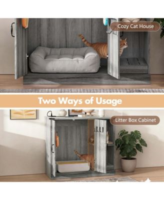 Modern Cat Litter Box Cabinet with Power Outlet, Hidden Enclosure for Large Automatic Boxes, Catcher, Storage