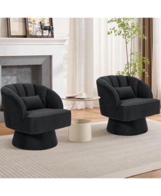 Swivel Barrel Chair, Velvet Upholstered Modern Armchair with Striped Backrest and Plush Padding, Round Lounge Chair for Living Room and Bedroom