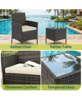 3-Piece PE Rattan Patio Bistro Set with Cushioned Chairs,Cushion