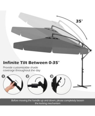 10 ft Cantilever Patio Umbrella with Protective Cover Infinite Tilt and Ruffled Edge