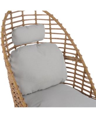 Outdoor Wicker High-back Swivel Lounge Chair with Teak Finished Leg, Faux Rattan and Cushion