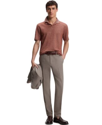 BOSS By Men's Cotton-Linen-Silk Blend Johnny-Collar Polo Shirt