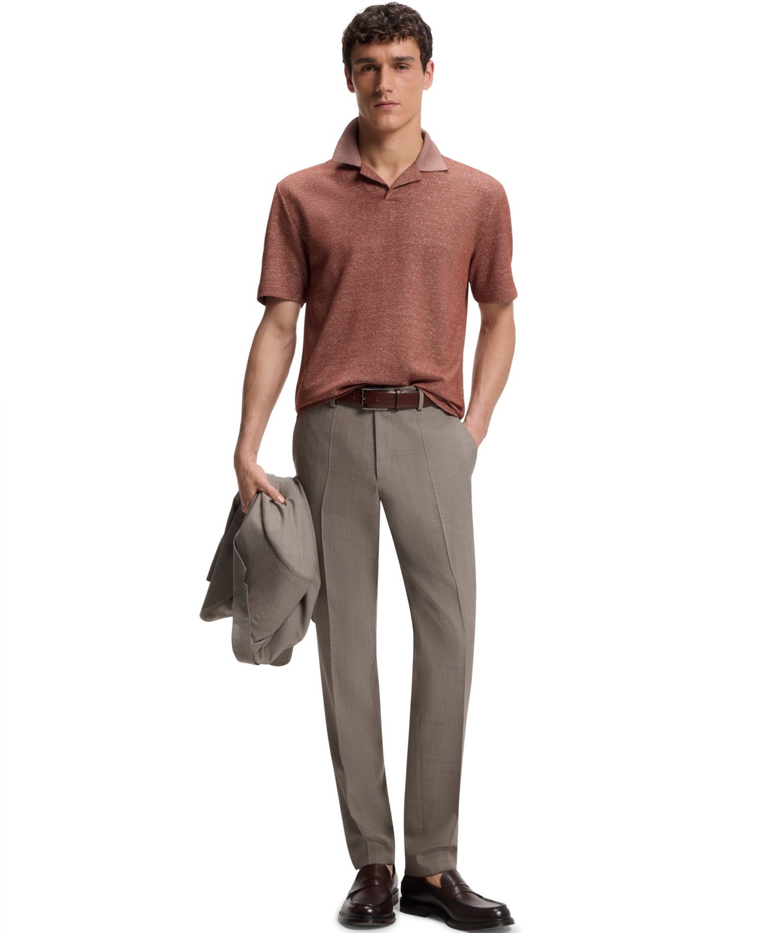 Men's Cotton-Linen-Silk Blend Johnny-Collar Polo Shirt