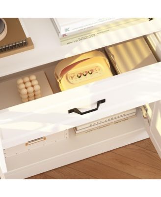 4-Shelf Wood Standard Bookcase With Doors, Cabinet, Drawer