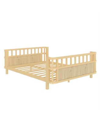 Full Size Kids Double Wooden Platform Bed with Safety Railings