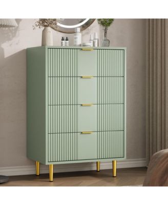 Fluted Dresser for Bedroom with Drawers, Tall Modern Chest of Drawers with Metal Handle, Wooden Closet Clothes Storage Organizer