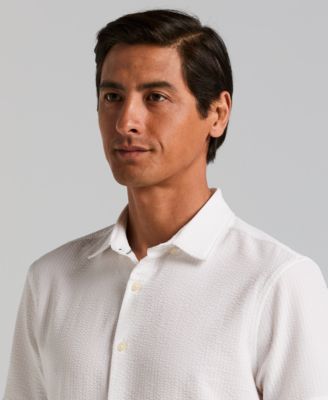 Men's Slim-Fit Stretch Solid Button-Down Seersucker Shirt