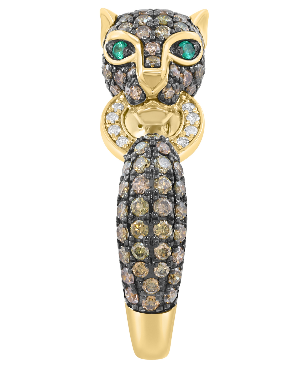 Effy Collection White Diamond and Black Diamond (1 ct. t.w.) Emerald Accent Ring in 14k Yellow Gold