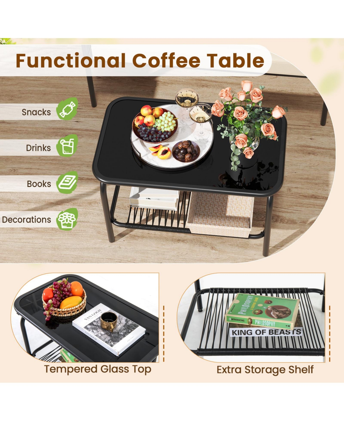 Sugift 4 Piece Patio Furniture Set with Rattan Chairs and Loveseat