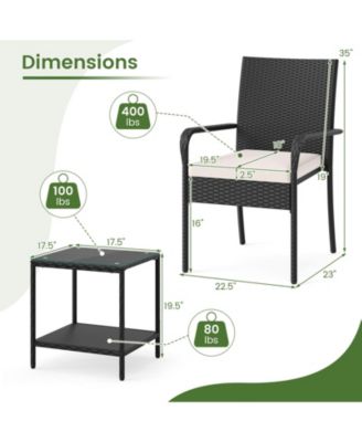 3 Piece Patio Furniture Set with Cushions and Glass Table