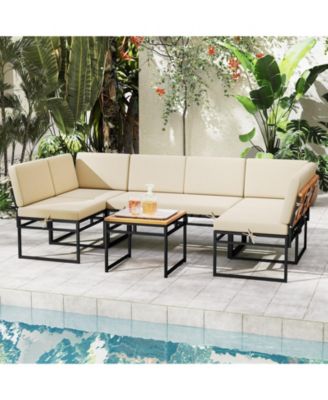 6 Piece Outdoor Sectional Sofa Set with Cushions
