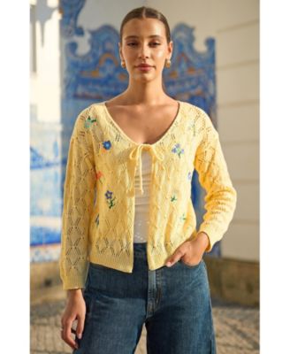 Women's Embroidered Pointelle Cardigan