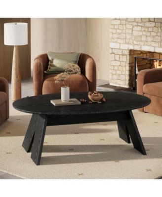 47-Inch Oval Coffee Table, Modern Round Center Cocktail Table with Angled Legs