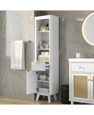 68" Tall White Storage Cabinet with Drawer, Door and Adjustable Shelves