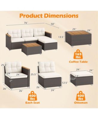5 Piece Wicker Conversation Set with Cushions and Coffee Table
