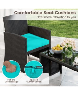 4 Piece Patio Furniture Set with Glass Table and Cushions