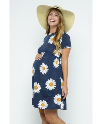 Maternity Womeen's Floral Empire Waist T-Shirt Dress with Pockets