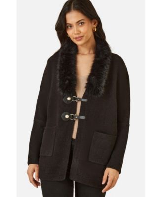 Women's Detachable Fur Collar Trim Cardigan