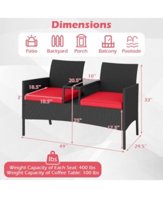 Patio Loveseat with Built In Table for Backyard or Porch