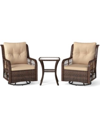 3 Piece Patio Wicker Swivel Glider Set with Side Table