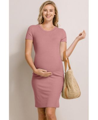 Maternity Ribbed Bodycon Short Sleeve Dress