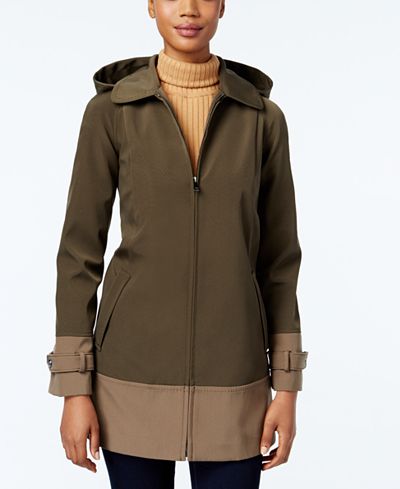 Jones New York Colorblocked Hooded Water-Resistant Raincoat