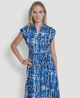 Women's Extended Button-Front Collared Cotton Midi Dress