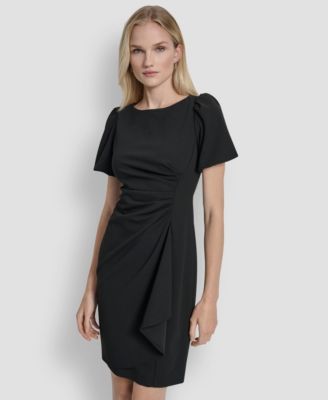 Women's Bubble-Sleeve Scuba Crepe Ruched Sheath Dress