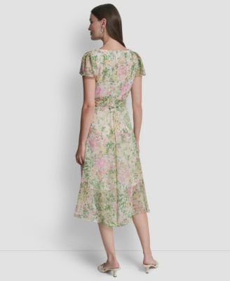 dkny green floral dress Kevan Jon Kyoto Bardot Corsage Flare Midi Dress, Kelly Green