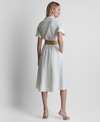 Women's Relaxed Short-Sleeve Collared Shirt-Dress