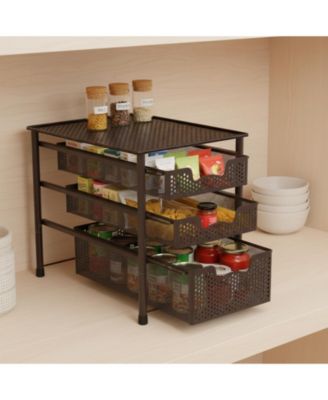 3 Tier White Alloy Steel Sliding Basket Organizer Drawer Cabinet