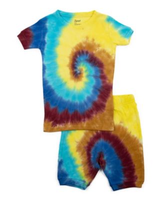 Kids Matching Family Two Piece Cotton Short Sleeve Shirt and Shorts Tie Dye Pajamas