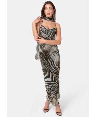 Women's Printed Chiffon Cowl Maxi Dress