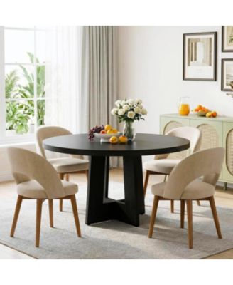 47'' Round Dining Table for 4 to 6 People, Space Saving Pedestal Base Table for Kitchen, Breakfast Nook and Small Dining Room