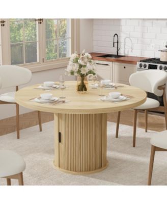 47'' Round Dining Table for 4–6 with 2-Layer Storage Shelf & Drawer, Farmhouse Kitchen & Dining Room Table