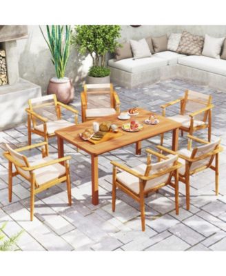 59 in Solid Wood Outdoor Patio Dining Table for 6 with Umbrella Hole