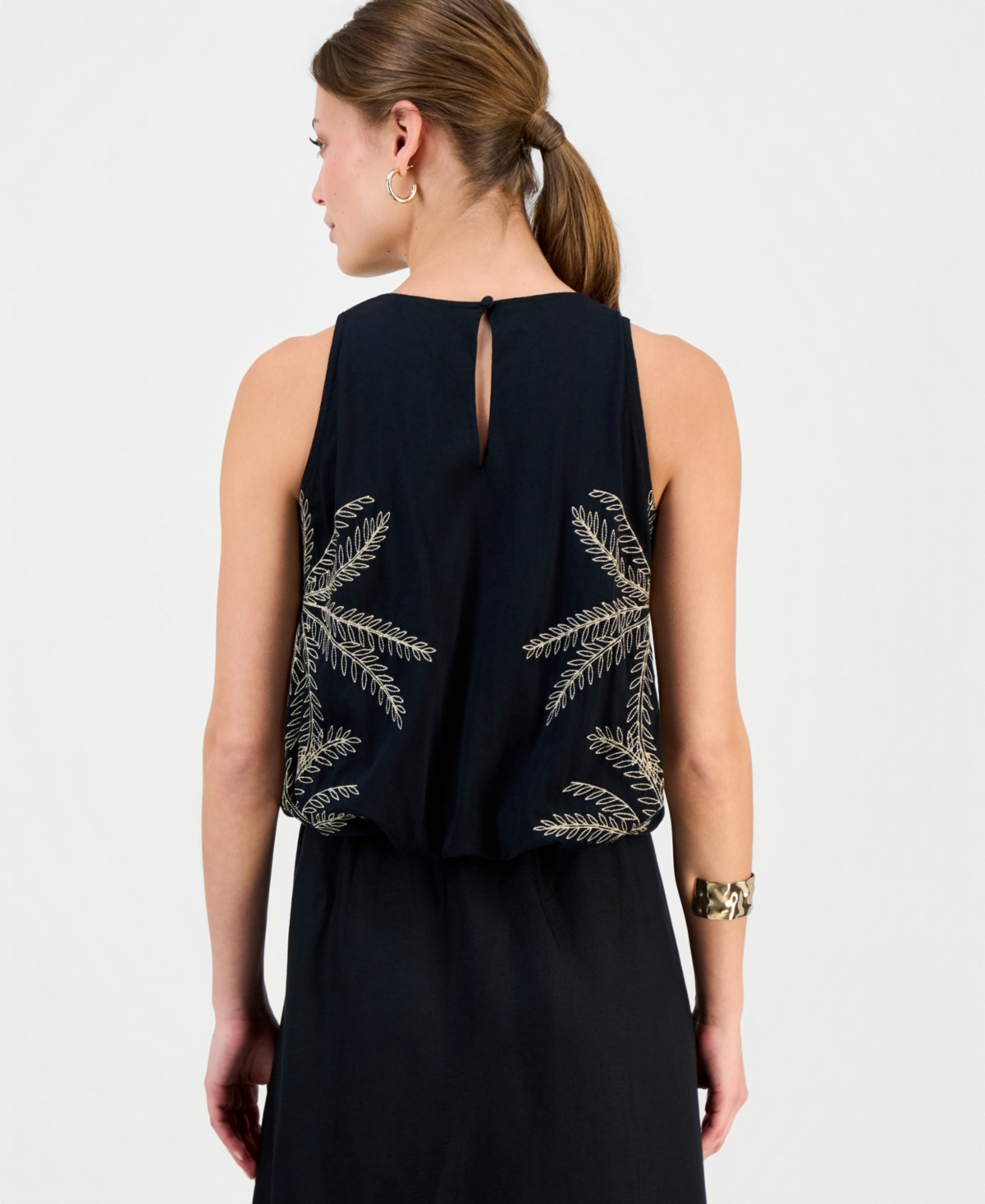 I.n.c. International Concepts Petite Cotton Embroidered Cinched Tank Top, Macy's Exclusive
