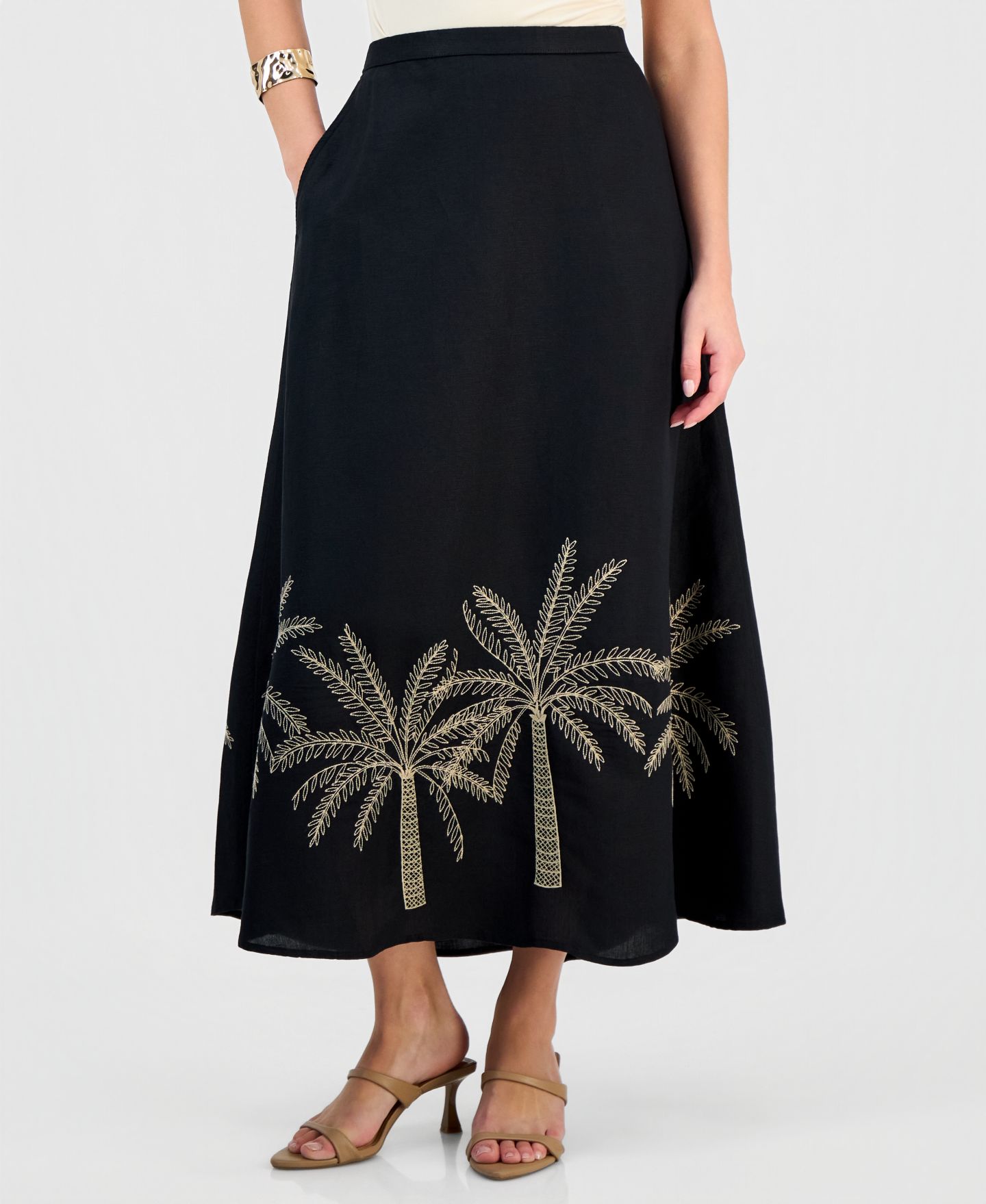 Женская юбка I.N.C. International Concepts Petite Embroidered Midi, цвет: Глубокий чёрный — фото 2