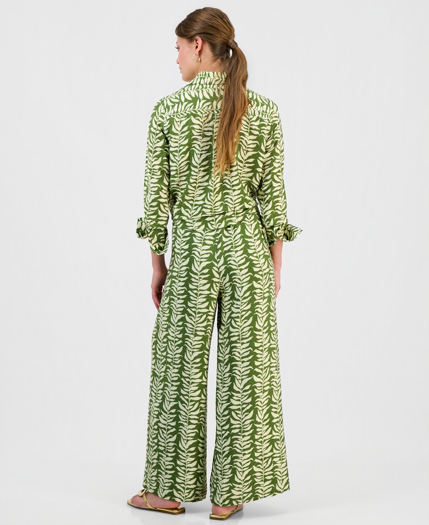Petite Printed High-Rise Wide-Leg Pants