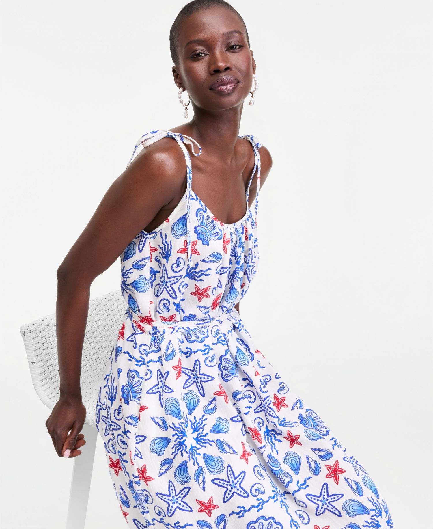 Women's Seashell Tie-Shoulder Maxi Dress
