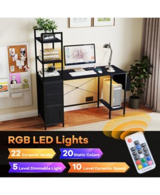 57 in Computer Desk with RGB LED Lights, Power Outlets and Multi-Storage