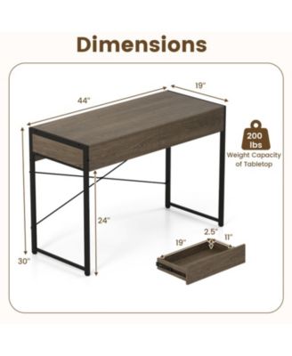 44 in Home Office Computer Desk with 2 Drawers and Metal Frame